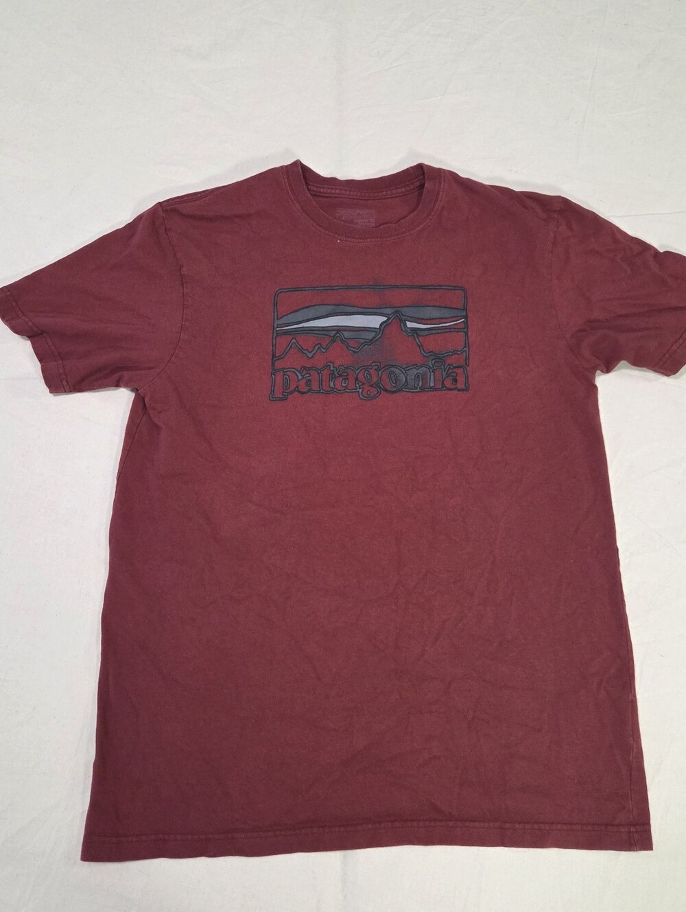 Patagonia Maroon P-6 Framed Mountain Logo Graphic Tee Shirt - Size Medium